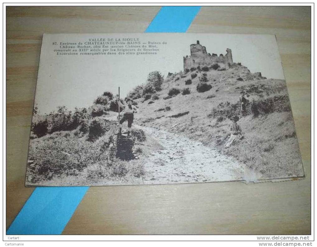 VALLEE DE LA SIOULE ENV CHATEAUNEUF LES BAINS RUINES DU CHATEAU ROCHER ANIMATION  @  CPA VUE RECTO/VERSO AVEC BORDS - Autres & Non Classés