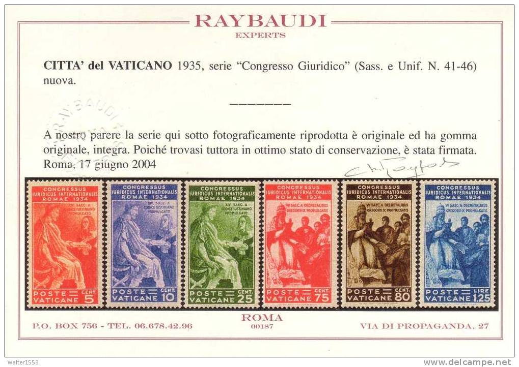 VATICANO VATIKAN 1935 GIURIDICO ** MNH LUSSO CERTIFICATO RAYBAUDI - Neufs