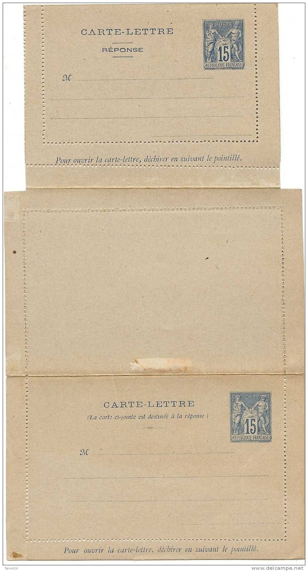 REF LGM - FRANCE CARTE LETTRE AVEC REPONSE PAYEE TYPE SAGE 15c - Letter Cards