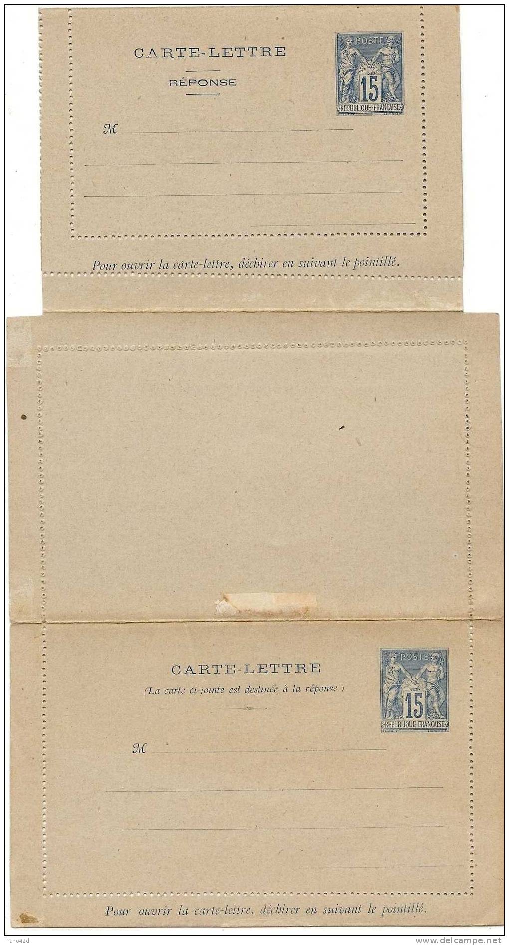 REF LGM - FRANCE CARTE LETTRE AVEC REPONSE PAYEE TYPE SAGE 15c - Tarjetas Cartas