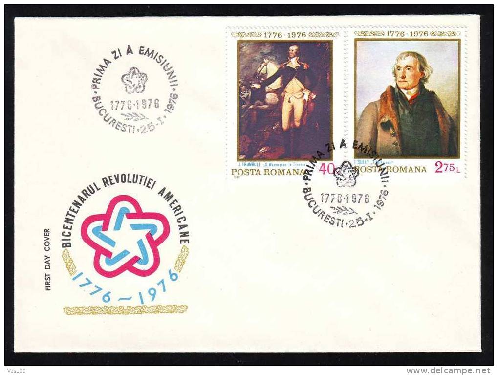 ROMANIA  1976 PAINTING AMERICAN BICENTENARE  3 Covers FDC. - Us Independence