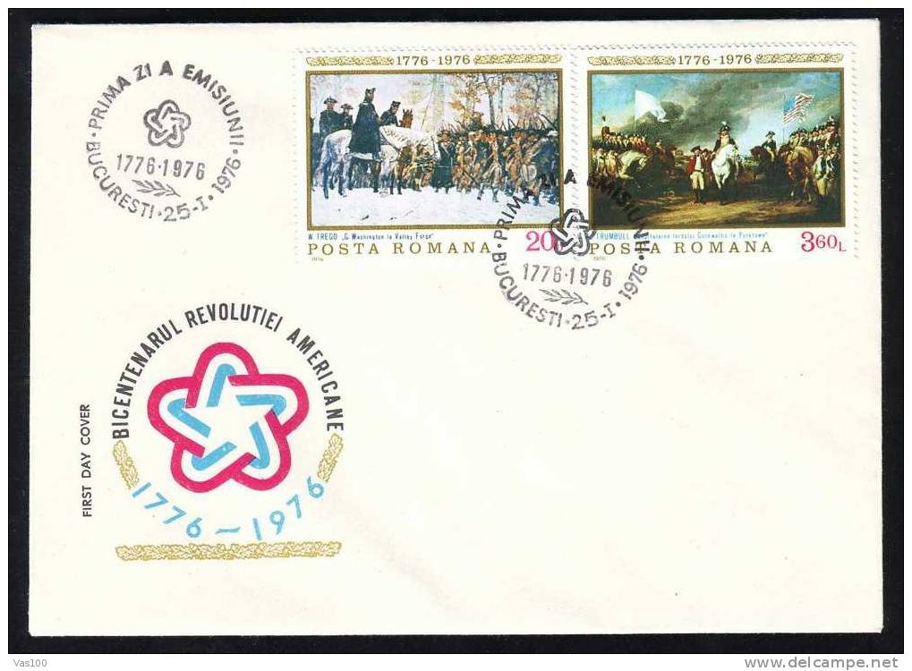 ROMANIA  1976 PAINTING AMERICAN BICENTENARE  3 Covers FDC. - Onafhankelijkheid USA