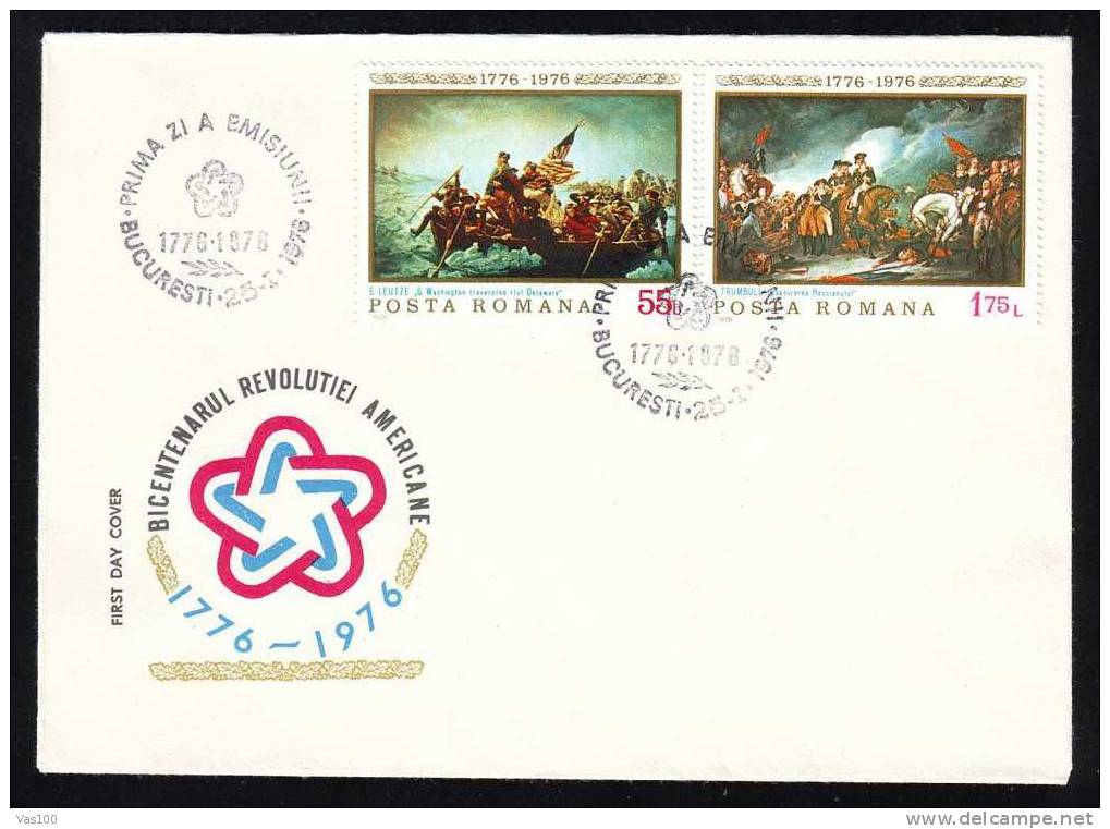 ROMANIA  1976 PAINTING AMERICAN BICENTENARE  3 Covers FDC. - Onafhankelijkheid USA