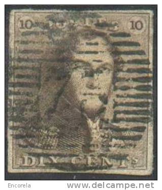 N°1 - Epaulette 10 Centimes Brune, Bien Margée, Obl. P.73 LIEGE Centrale Et Droite - 5843 - 1849 Epauletten