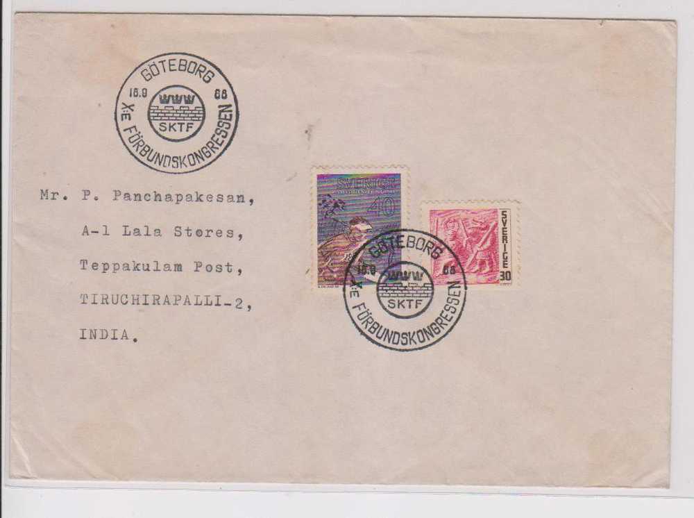 Sweden To India 1968, Used Cover, SKTF, As Scan - Brieven En Documenten