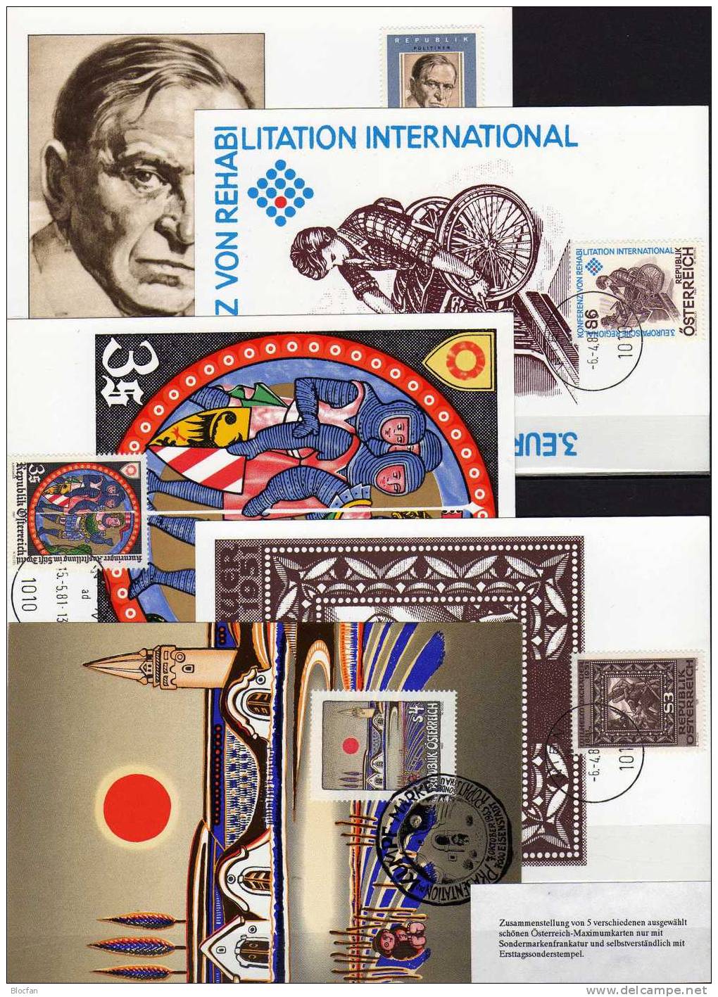 5 MaxiCards Österreich O 46€ Moderne Kunst Rehabilitation Nibelungen Stift Zwettl Sozialdemokrat Maxi-card From Austria - Collections