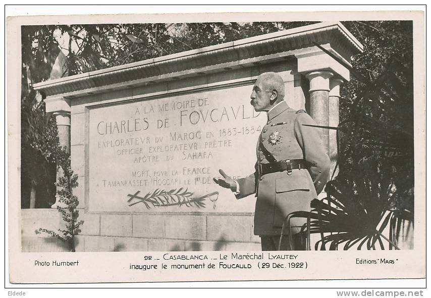 Casablanca Ml Lyautey (mort A Thorey) Inaugure Le Monument C. De Foucauld 29/12/22 - Casablanca