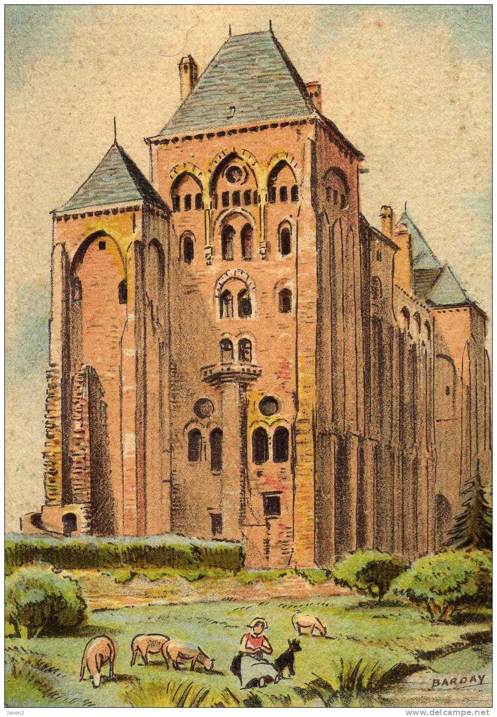 Cpsm Dentelee Illustree Signee Barday ( L'abbaye St Pierre De Solesmes)non Circulee - Barday