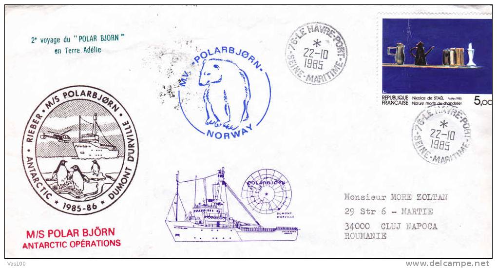 Antarctic Operations M/S Polar Bjorn,Dumont D\´Urville,Ours Bear,Pingouins & Manchots,1985 Rare Cover Sent To Mail!! - Orsi