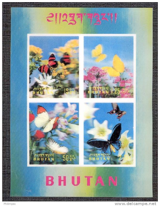 BHUTAN BUTTERFLIES, SET + BOTH SHEETLETS FROM 1969 - RARE - Bhutan