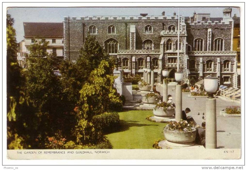 UNITED KINGDOM - Norwich, The Garden Of Remembrance And Guildhall, No Stamps, Year 1955 - Norwich