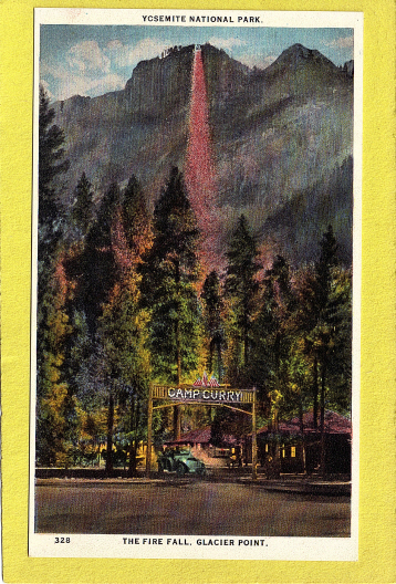 The Fire Fall, Glacier Point, Camp Curry, Yosemite National Park, CA.  1910-20s - Yosemite