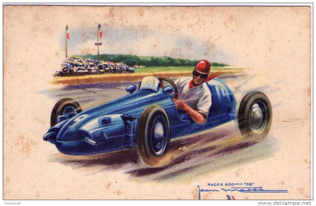 Belle Illustration De Jean Massa..Racer 500 Cm3 "DB"..voiture De Course - Autres & Non Classés