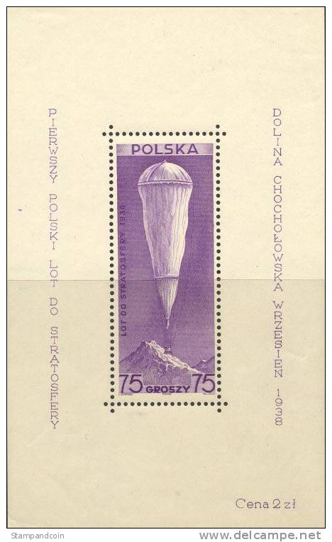 Poland B31 (Blk 6) Mint Hinged Balloon Souvenir Sheet From 1938 - Nuovi