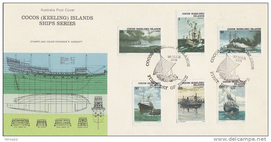 Cocos Islands  - 1976 Ships Definitive ,dated 29 March 76, FDC - Kokosinseln (Keeling Islands)