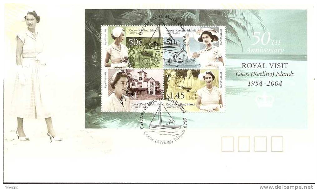 Cocos Islands  -2004 Royal Visit Souvenir Sheet   FDC - Cocos (Keeling) Islands