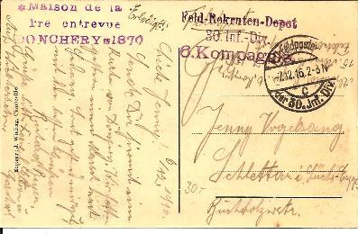 FS383/ Donchery MAISON DU Tisserand 1916 (Capitulation 1870) Dt. Feldpost, 1. Weltkrieg - Champagne-Ardenne