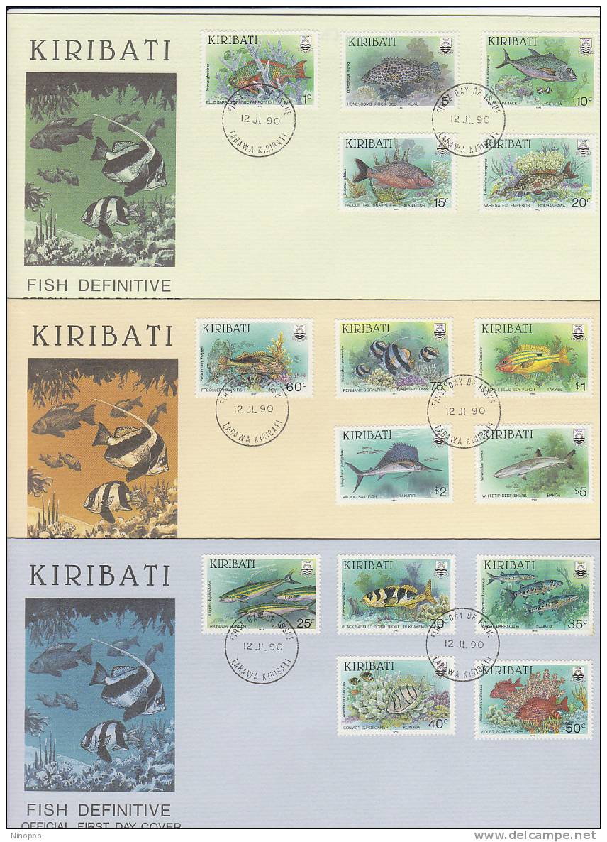 Kiribati-1990 Fish Definitives Set 3 Covers FDC - Kiribati (1979-...)