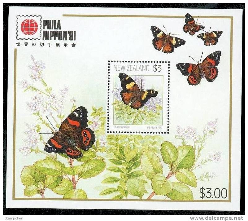 1991 New Zealand Butterfly Stamp S/s Japan Butterflies Overprint - Nuovi