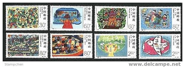 China 2000-11 Millennium Stamps Space Computer Bird Globe Kid Drawing Castle Train Bus Freeway - Informática