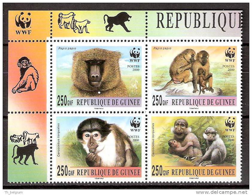 WWF 2000 Guinea - Mangabey & Baboon - Unused Stamps