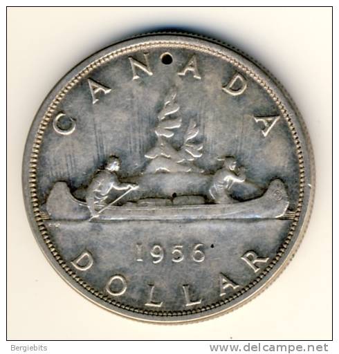 Canada 1956 Silver Dollar In Excellent Condition, Tiny Hole Near Top - Canada