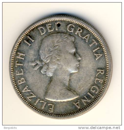 Canada 1956 Silver Dollar In Excellent Condition, Tiny Hole Near Top - Canada