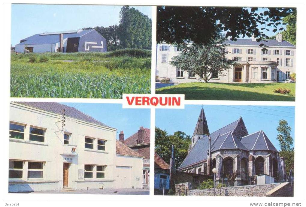 CPM - VERQUIN (62) La Salle Polyvalente Pierre DUFRESNE - La Maison De Retraite - La Mairie - L'église Sainte-Amé - Autres & Non Classés