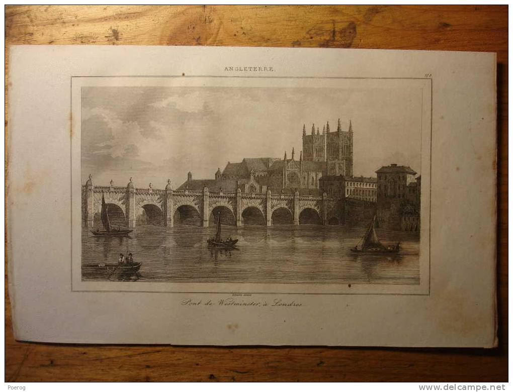 PONT DE WESTMINSTER A LONDRES - 1842 GRAVURE ANGLETERRE - LONDON WESTMINSTER BRIDGE ENGLAND 1842 Print - LEMAITRE - Other & Unclassified