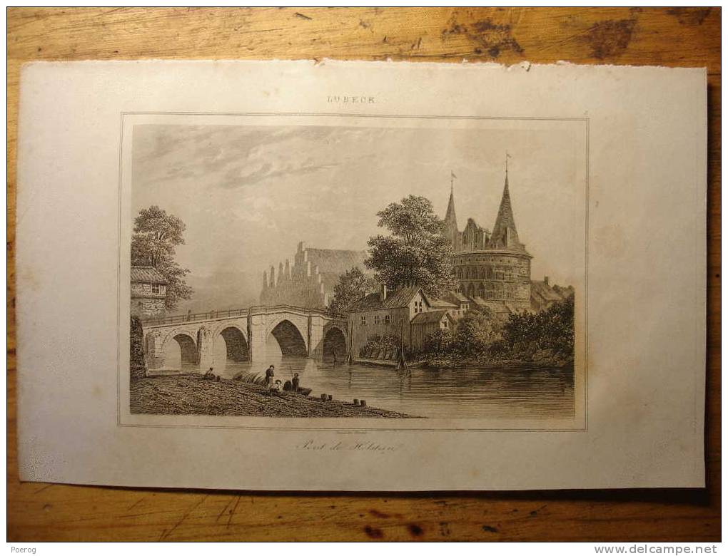 LUBECK PONT DE HOLSTEIN - GRAVURE ALLEMAGNE - 1844 - GERMANY LUBECK BRIDGE Print By LEMAITRE - DEUTSCHLAND - Other & Unclassified