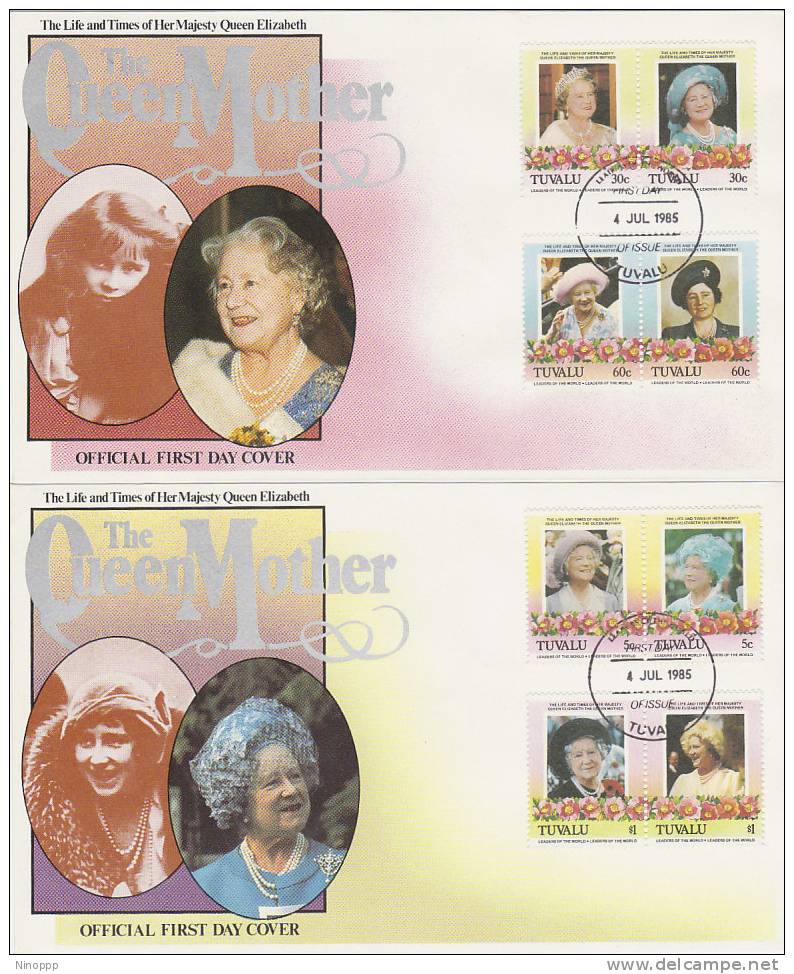Tuvalu-1985 The Queen Mother FDCs - Tuvalu (fr. Elliceinseln)