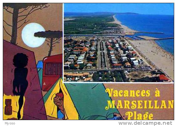 34 MARSEILLAN PLAGE, Campeurs, Illustrateur Andre Ligno? - Marseillan