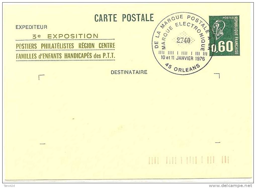 REF LGM - FRANCE  EP CP MARIANNE DE BEQUET 0f60 REPIQUAGE 3° EXPO POSTIERS PHIL. REGION CENTRE - Overprinter Postcards (before 1995)