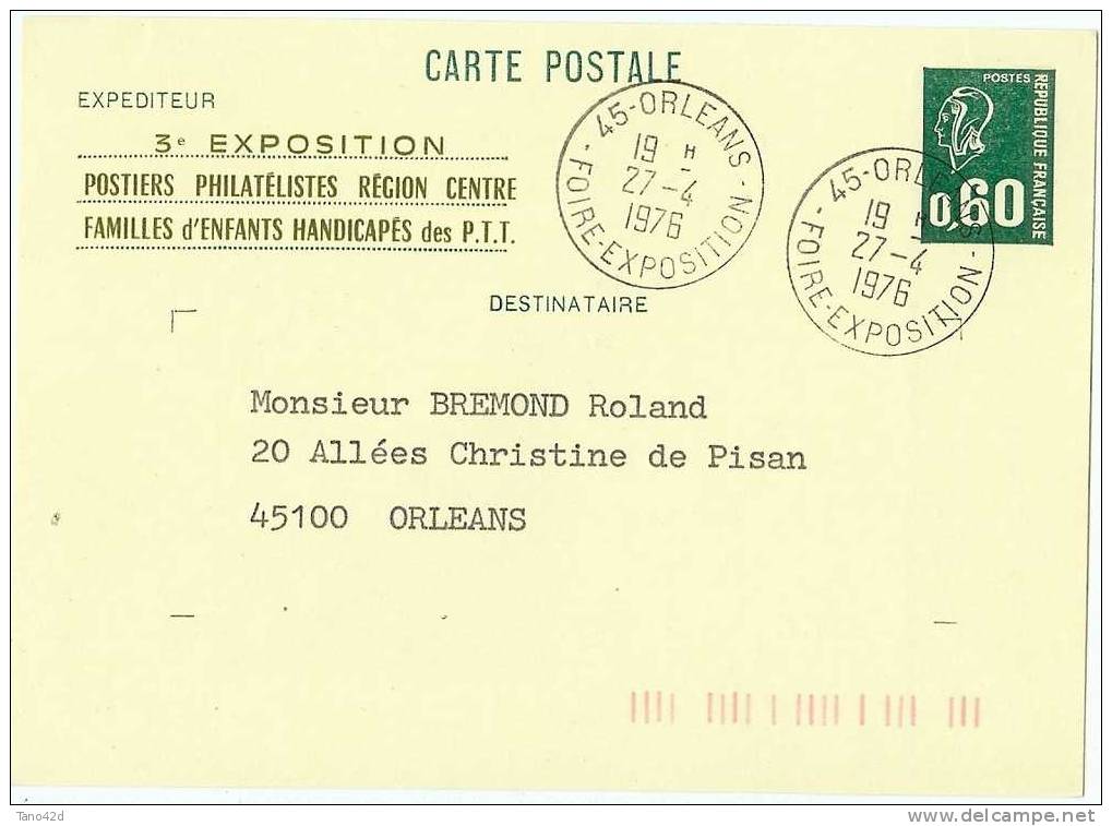 REF LGM - FRANCE  EP CP MARIANNE DE BEQUET 0f60 REPIQUAGE 3° EXPO POSTIERS PHIL. REGION CENTRE - Overprinter Postcards (before 1995)