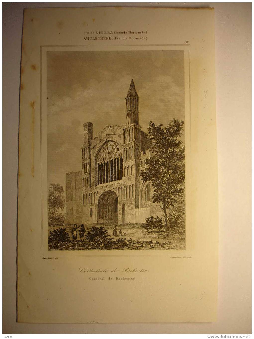 GRAVURE 1843 CATHEDRALE DE ROCHESTER ANGLETERRE (période Normande) GAUCHEREL & LEMAITRE - ROCHESTER CATHEDRAL ENGLAND - Autres & Non Classés