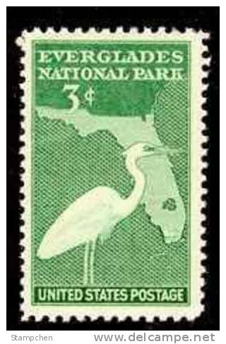 1947 USA "Great White Heron" Everglades National Park Stamp Sc#952 Bird Map - Unused Stamps