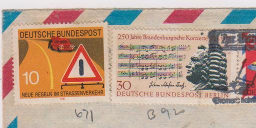 Germany To India Air Mail Cover 1971, Astronomy, Airplane, Music Notes, Automobiles, Car, Safety Signboard - Unfälle Und Verkehrssicherheit