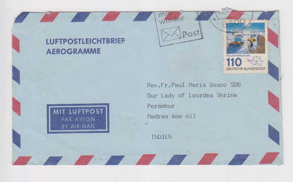 Germany To India Air Mail,  Aerogramme, 1970 ? . Polar, Antarctica Research, Geology - Programmi Di Ricerca