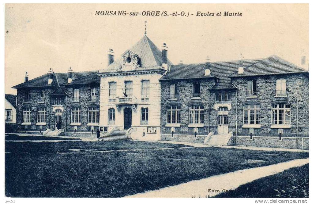 Morsang Sur Orge  Essonne     Ecoles Et Mairie .  1926       Cpa : Ton Bleu - 2 Plis,ht Gauche Cliché - - Morsang Sur Orge