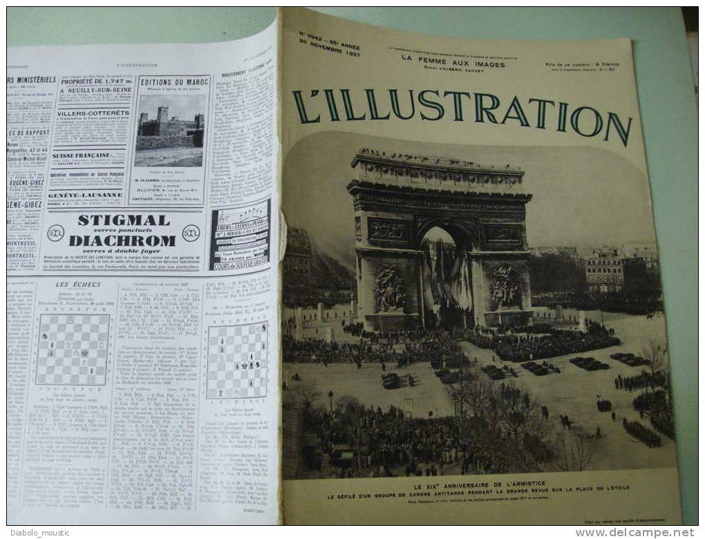 20 Novembre 1937 : 19 ème Anniversaire De L' ARMISTICE ; Les CATHEDRALES ; Nouvel Aérogare Du BOURGET ; L ' EXPOSITION ; - L'Illustration