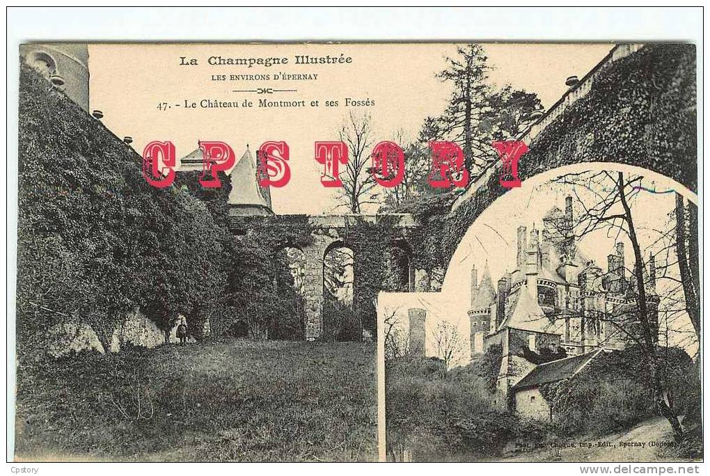 51 - MONTMORT - 2 Plan - Le Chateau Et Ses Fossées - Dos Scané - Montmort Lucy