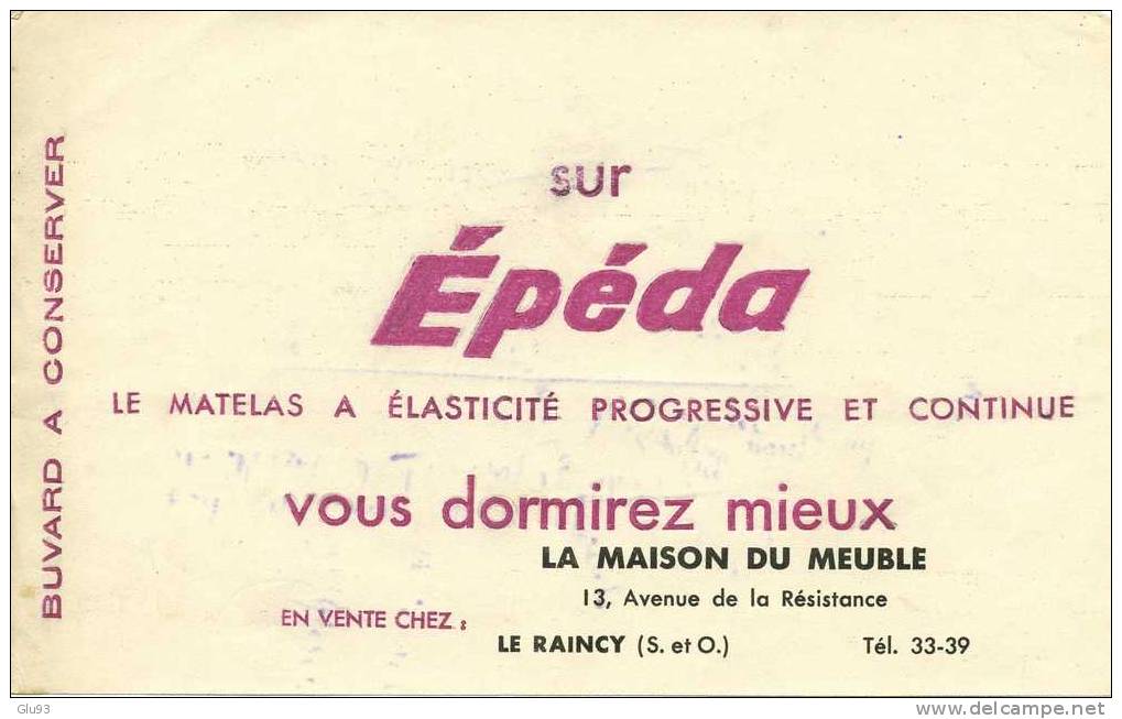 Buvard - Epéda - Le Raincy - Matelas - Taches D'encre Au Verso - Produits Ménagers