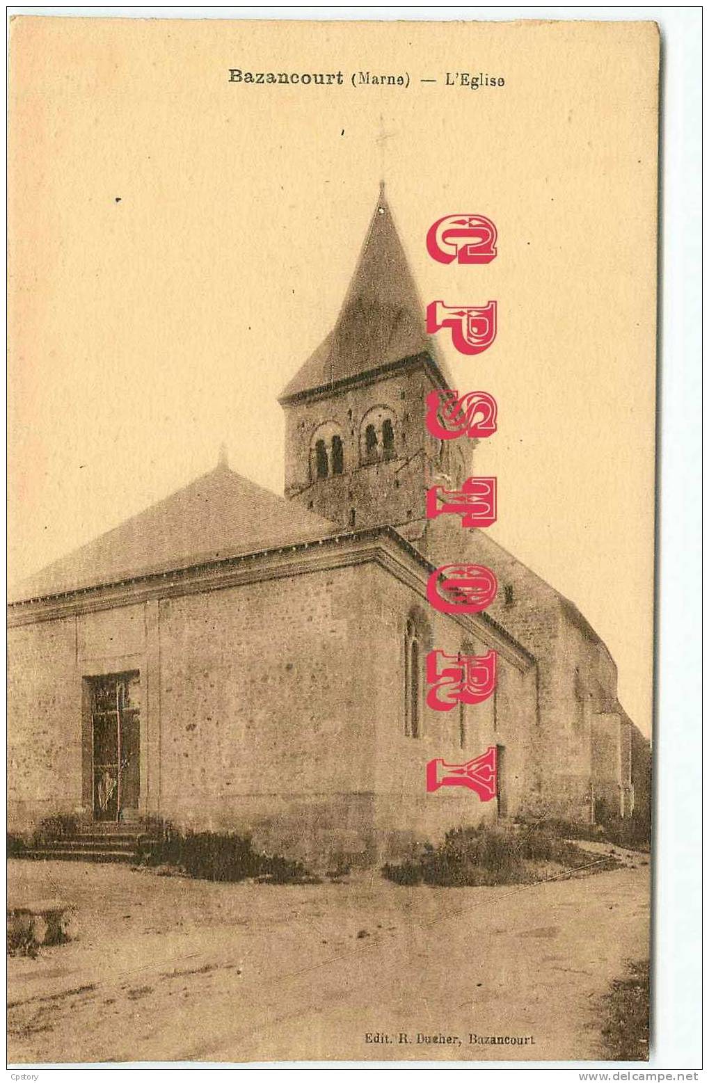 RARE & INCONNUE - 51 - BAZANCOURT - L'église - Dos Scané - Bazancourt