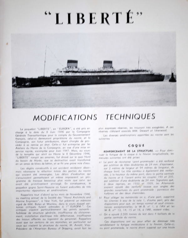 BROCHURE COMMERCIALE PAQUEBOT LIBERTE COMPAGNIE GENERALE TRANSATLANTIQUE FRENCH LINE - Bateau