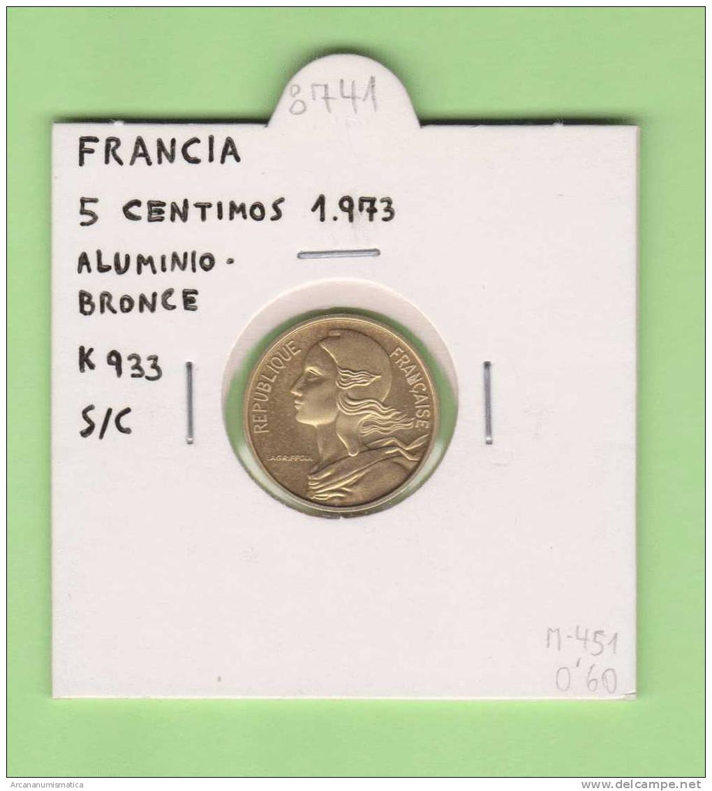 FRANCIA  5  CENTIMOS  1.973  Aluminio-Bronce  KM#933   SC/UNC    DL-8741 - Otros & Sin Clasificación