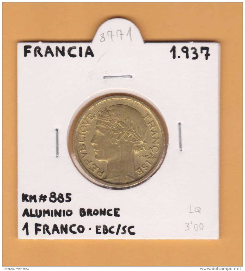 FRANCIA  1  FRANCO   1.937  Aluminio-Bronce  KM#885   EBC/SC   DL-8771 - Otros & Sin Clasificación