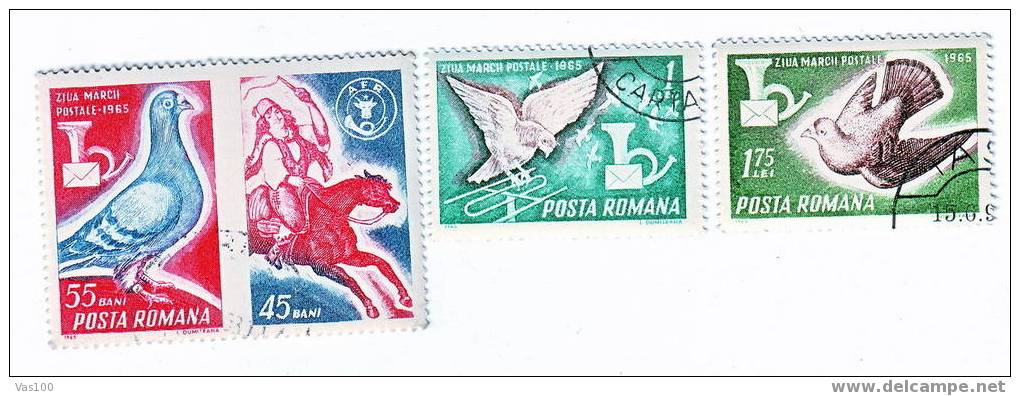 ROMANIA 1965, JOURNEE DU TIMBRE   USED  FULL SET  YVERT#2167-2169 - Unused Stamps
