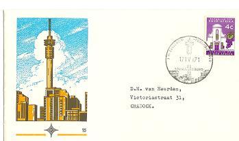 RSA 1971 FDC Nr.15 J.G. Strydom Tower With Address #1653 - FDC