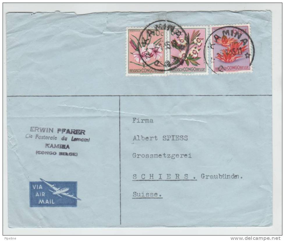 Belgian Congo Air Mail Cover Sent To Switzerland KAMINA 3-1-1955 FLOWER Stamps - Lettres & Documents