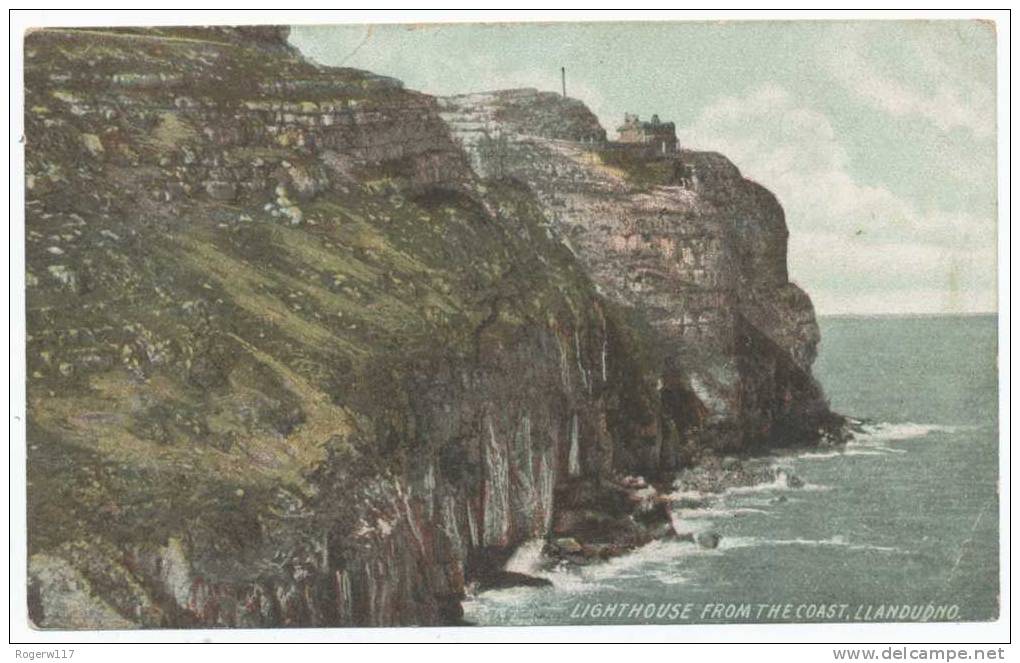 Lighthouse From The Coast, Llandudno, 1908 Postcard - Caernarvonshire